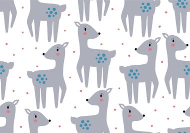 Geyikli hayvan bebek deseni. Vahşi hayvanların vektör arkaplanı