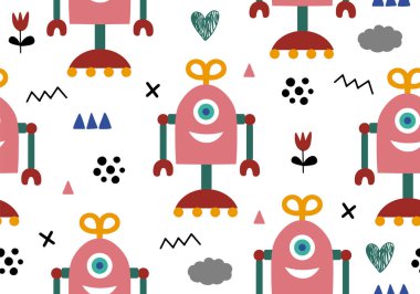 Robotlu kusursuz bebek kalıbı, bebek odası dijital kağıdı. Vektör deseni