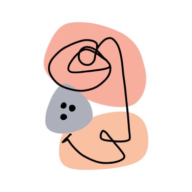 Aralıksız çizgiler, soyut kadın yüzü. Çağdaş kız portresi vektör çizimi