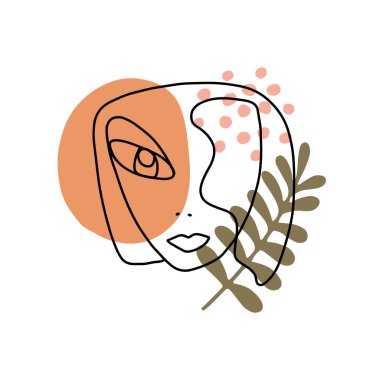 Aralıksız çizgiler, soyut kadın yüzü. Çağdaş kız portresi vektör çizimi