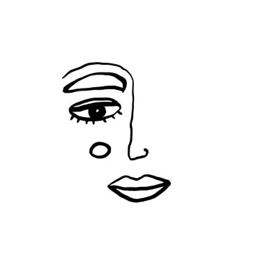 Aralıksız çizgiler, soyut kadın yüzü. Çağdaş kız portresi vektör çizimi