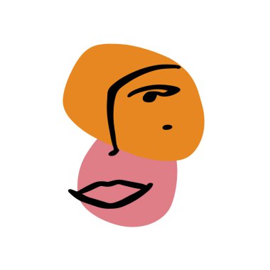 Aralıksız çizgiler, soyut kadın yüzü. Çağdaş kız portresi vektör çizimi