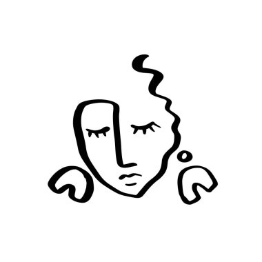 Aralıksız çizgiler, soyut kadın yüzü. Çağdaş kız portresi vektör çizimi