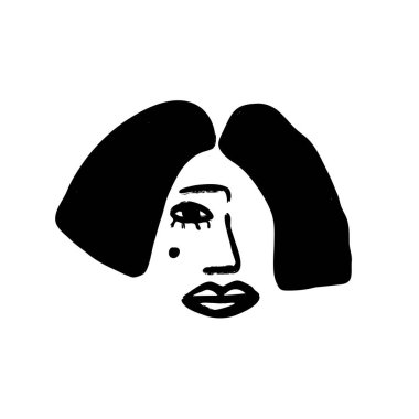 Aralıksız çizgiler, soyut kadın yüzü. Çağdaş kız portresi vektör çizimi