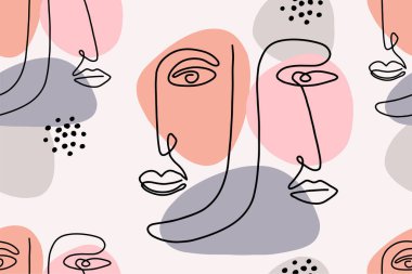 Yüzü olan kusursuz soyut desen. Modern çizgi sanat vektörü basit arkaplan