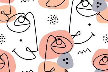 Yüzü olan kusursuz soyut desen. Modern çizgi sanat vektörü basit arkaplan