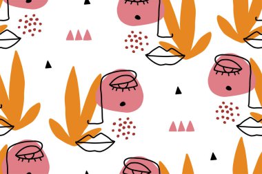 Yüzü olan kusursuz soyut desen. Modern çizgi sanat vektörü basit arkaplan