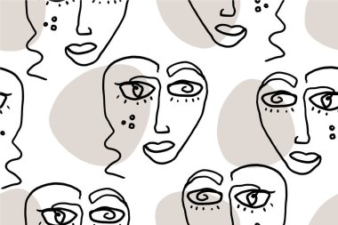 Yüzü olan kusursuz soyut desen. Modern çizgi sanat vektörü basit arkaplan