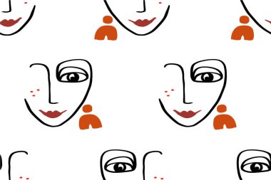 Yüzü olan kusursuz soyut desen. Modern çizgi sanat vektörü basit arkaplan