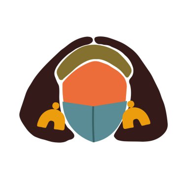 Maskeli kadın yüzü ve soyut sanat. Modern portre koronovirüs vektör çizimi