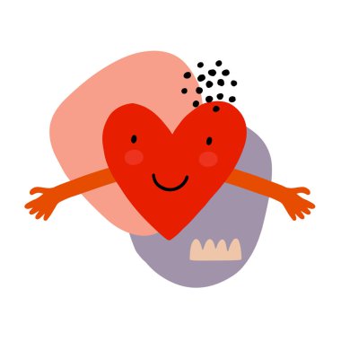 Kırmızı kalple özdeşleşmeye çalışan soyut illüstrasyon. Vektör dijital sanat