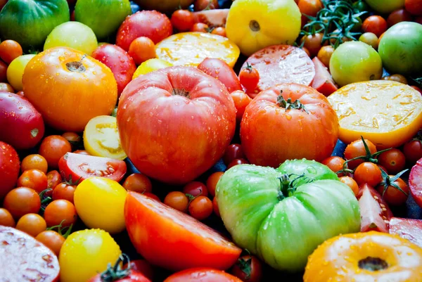 Héritage Frais Tomates Fond Les Produits Biologiques Marché Fermier — Photo