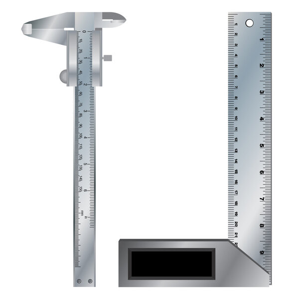  Angle and Vernier caliper tool isolated on white background.