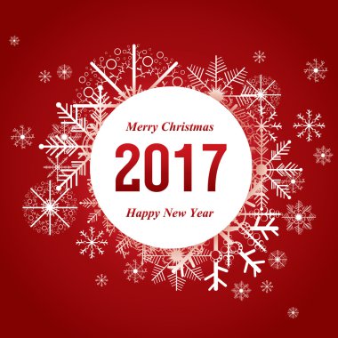 Neşeli Noel ve mutlu yeni yıl kar üzerinde kırmızı arka plan ile.