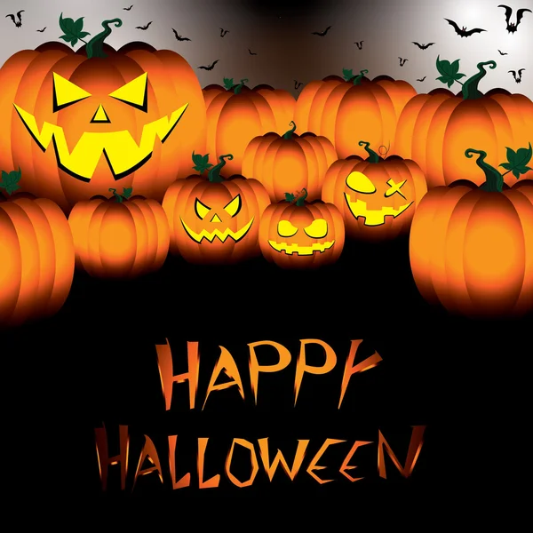 Happy Halloween Pumpkin zestaw z nietoperzy na tle nieba w czarną noc. — Wektor stockowy