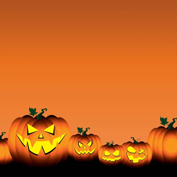Dyni przerażające oblicze Happy Halloween na pomarańczowym tle. — Wektor stockowy