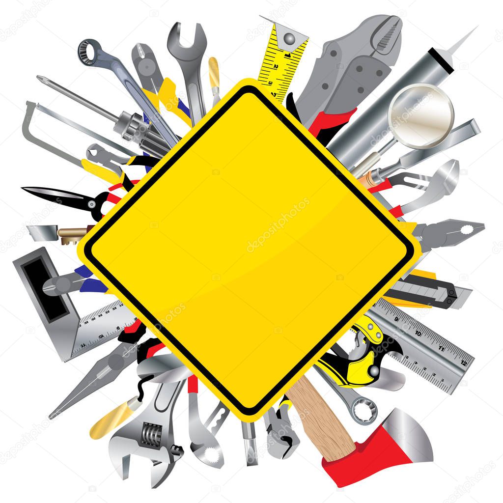 Construction tool of square sign yellow design isolated on white background.
