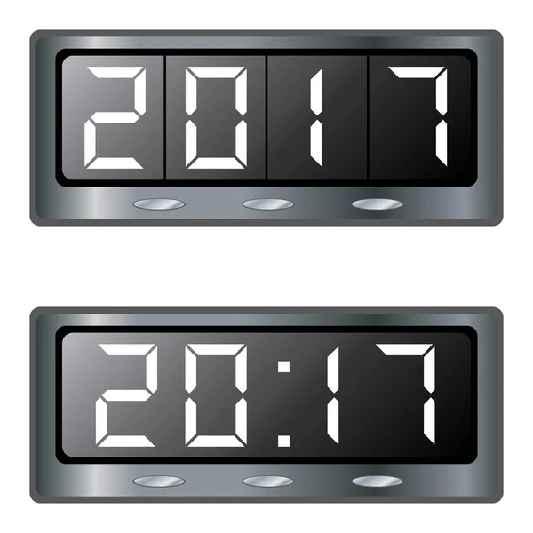 Digitale klok met numerieke ontwerp instellen geïsoleerd op witte achtergrond. — Stockvector