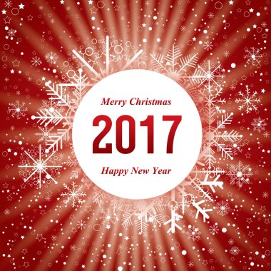 Neşeli Noel ve mutlu yeni yıl kırmızı arka plan üzerinde renkli kar ile.