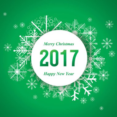 Neşeli Noel ve mutlu yeni yıl yeşil zemin üzerine kar ile.