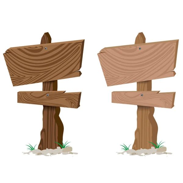 Panneau en bois avec herbe isolée sur fond blanc. Panneau de signalisation sur ensemble de conception en bois . — Image vectorielle