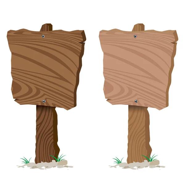 Cartel de madera marrón con césped aislado sobre fondo blanco. Señal de tráfico en conjunto de diseño de madera . — Archivo Imágenes Vectoriales