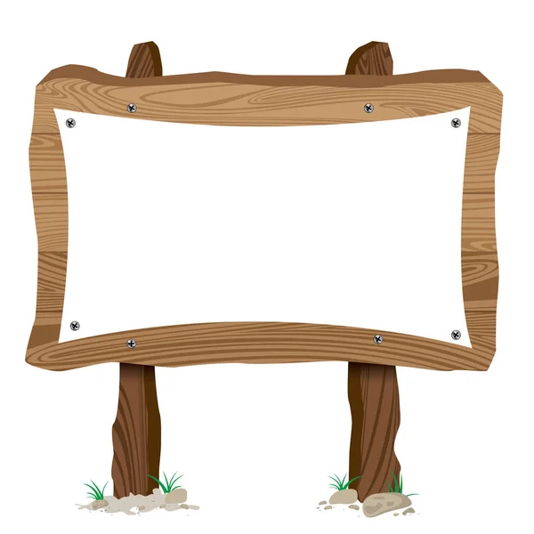 Donker bruine houten bord met grote Witboek geïsoleerd op witte achtergrond. — Stockvector