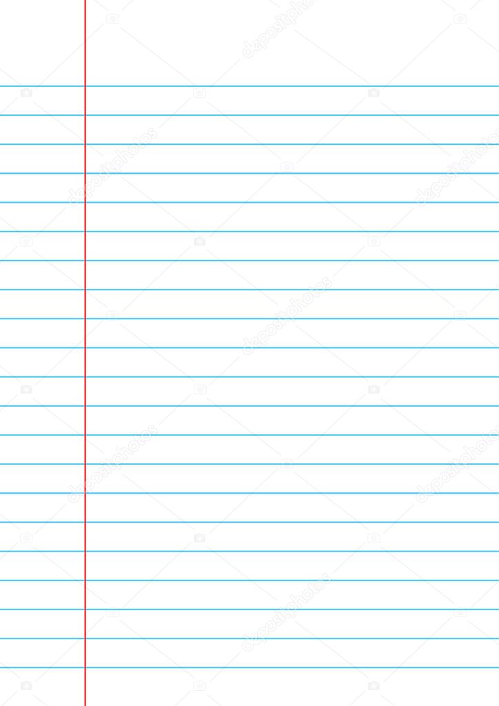 Lined paper from a notebook on white background.