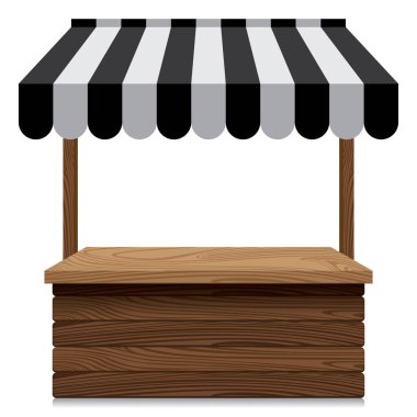 Ahşap piyasa ahır beyaz arka planda siyah ve gri tenteli.