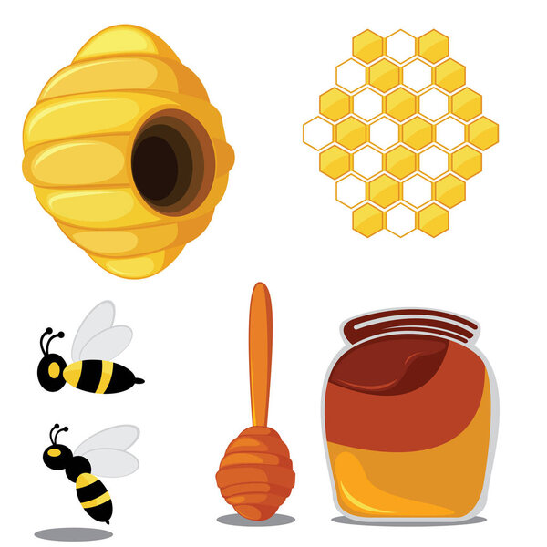 Набор пчел и меда изолирован на белом фоне
.