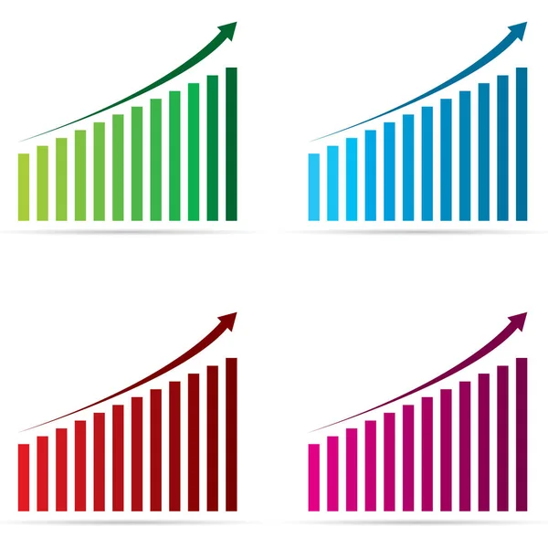 Gráfico percentual de barra de negócios em verde, azul, vermelho e rosa em um fundo branco . — Vetor de Stock