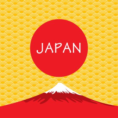 Fuji Japonya volkan altın Japon arka plan üzerinde.