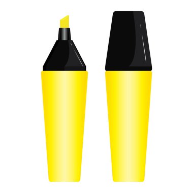 Sarı kalemi vurgulayıcıya tasarım üzerinde izole beyaz arka plan belirleme.