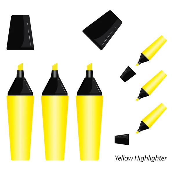 Destaque amarelo da pena com conjunto do projeto da tampa isolado no fundo branco . — Vetor de Stock