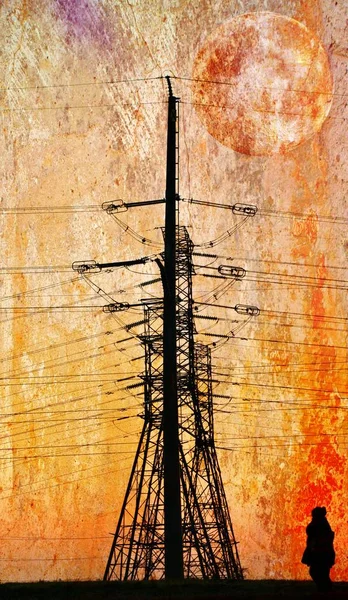Transmissão de energia elétrica... — Fotografia de Stock