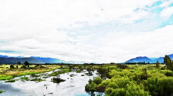 青い空に広がるブレード川と白い雲の風景 — ストック写真