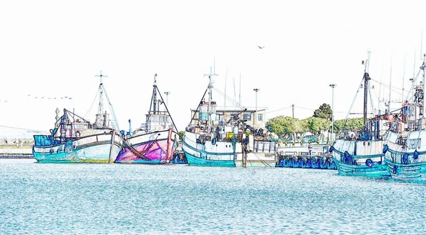 Paisaje Marino Con Barcos Pesca Retirados Puerto Velddrif — Foto de Stock