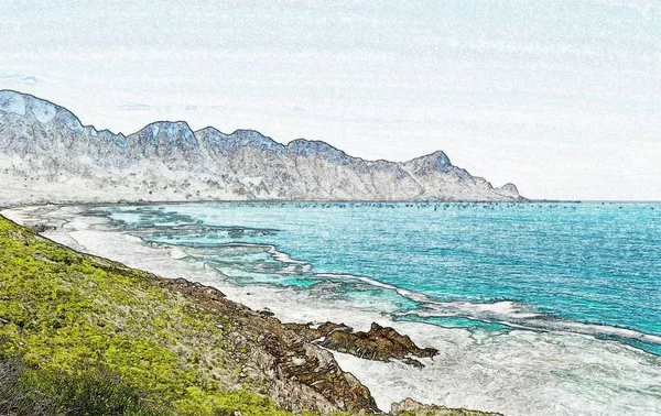 Atlantik Okyanusu Ndaki Kayalık Kıyı Şeridi Dağları Olan Bir Manzara — Stok fotoğraf