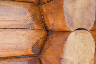 Kabin köşe ile ortak ayrıntılarını günlükleri yuvarlak. Kanada ya da İskandinav tarzı. Yakın çekim