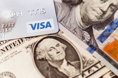 Minsk, Belarus - 3 Ocak 2019: Vize kartına yakın plan