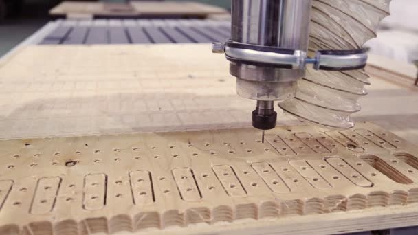 Processamento de madeira compensada na máquina de moagem coordenada de madeira com CNC . — Vídeo de Stock