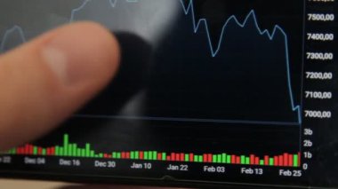 Finans haberleri okuyan bir iş adamı. Borsa, çevrimiçi ticaret, borsa zemininde akıllı telefonla çalışan tüccar. Adam ekrana dokunuyor, döviz piyasası verilerine bakıyor, grafiklere bakıyor. Forex.