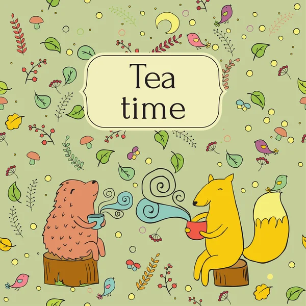 Cartão de lable acolhedor para o chá de floresta —  Vetores de Stock