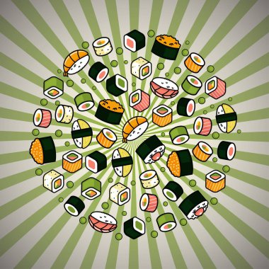 Sushi seti büyük vektör yuvarlak