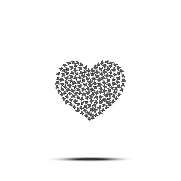 Hjärtat av fjärilar. Vektor. Symbolen för kärlek. Alla hjärtans dag tecken, emblem isolerad på vit bakgrund med skugga. — Stock vektor