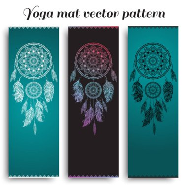 Yoga mat dreamcatcher vektör desen ile set