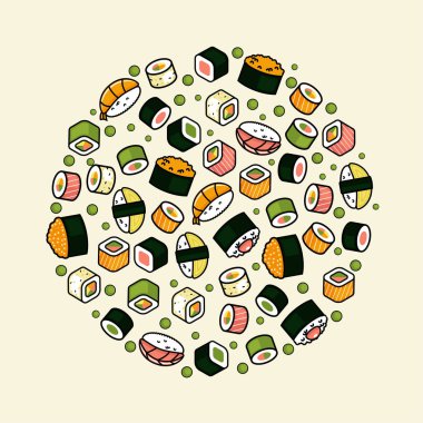 Sushi seti büyük vektör yuvarlak