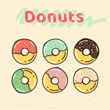 Yarı-sırlı Donuts karamel ve tatlılar ile renkli seti.