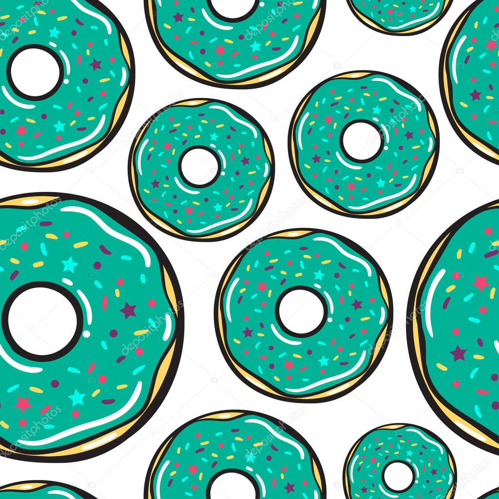Seamless pattern. Vector. Mint donuts
