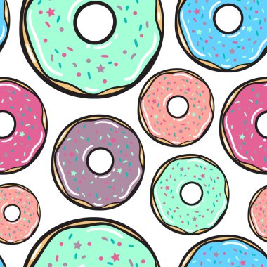 Seamless modeli. Vektör. Renkli donut
